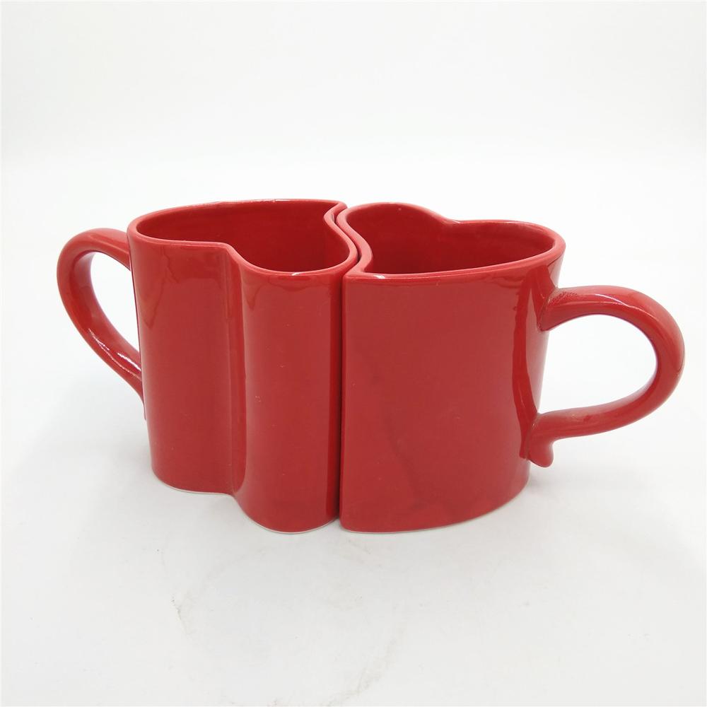 Red  heart shape  ceramic  coffee mug set wedding gift  mugs set