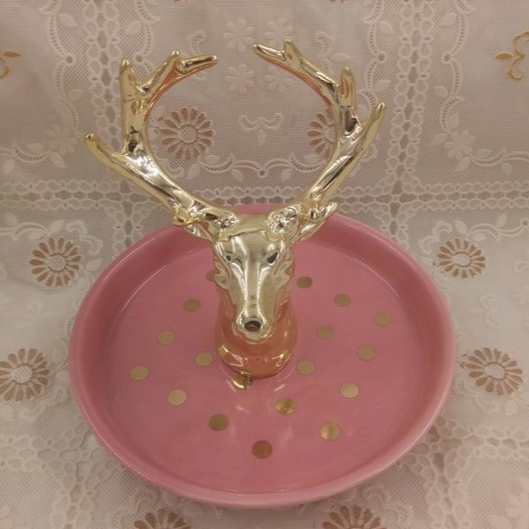 Stag Head Ceramic Ring Dish, Trinket Dish, Custom accept