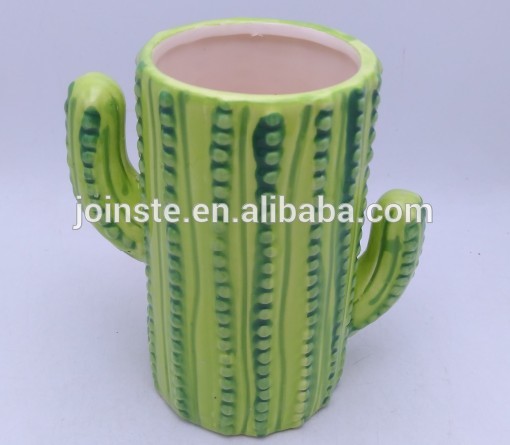 Green cactus ceramic table planter flower pot