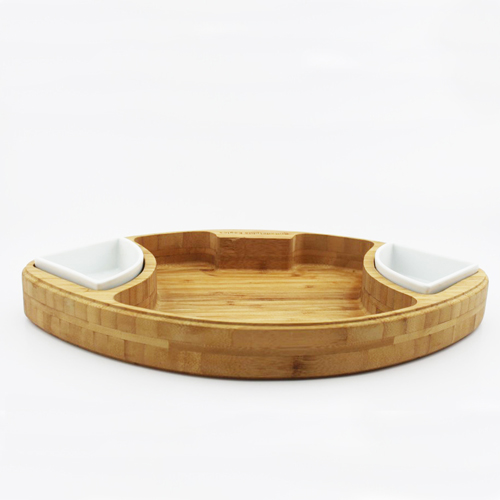 Serving Tray, Removable Ceramic Compartment Bowls with Bamboo Tray