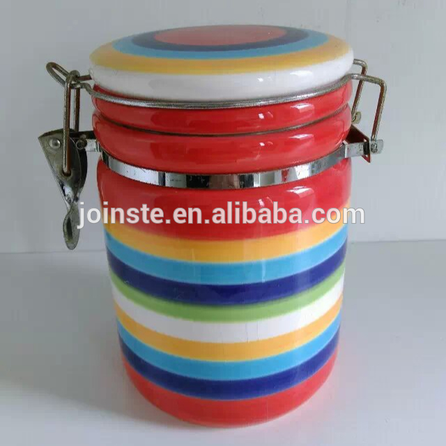 Customized rainbow color painting cookie jar ceramic seal cookie jar storage