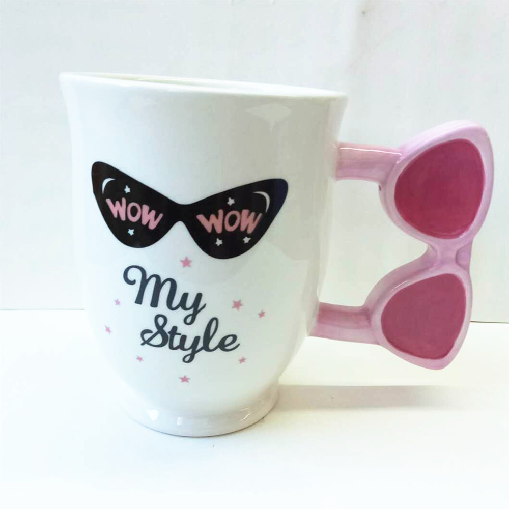 Hand printed   sunglasses  Shape  Handle Mugs   Funny Cute Girls Coffee Mugs  Milk mugs