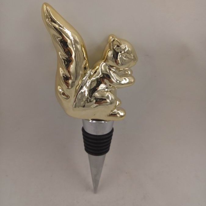 ceramic squirrel shape wine bottler stopper , electroplate squirrel metal wine stopper