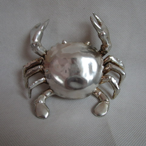 Ceramic Crab Figurine Polished Chrome Finish, Silver