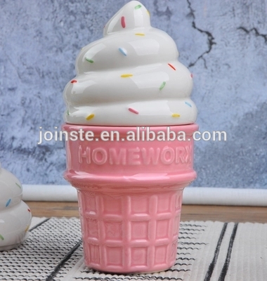 Customized ice cream shape ceramic cookie and candy jar biscuit jar decoration