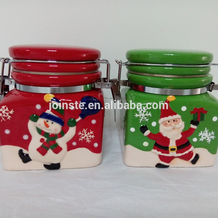 Customized ceramic Christmas Santa painting cookie jar candy jar made in china