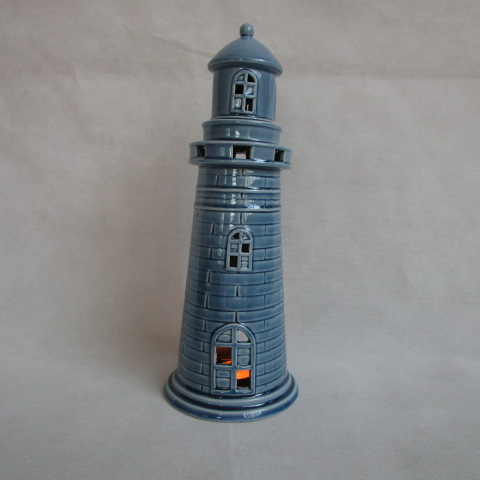 Ceramic Lighthouse Figurine with Cutout and Seashell Design Gloss Finish Turquoise, Medium, Gray