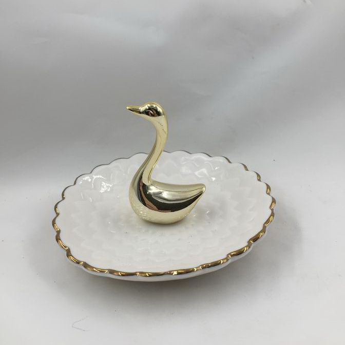 Ceramic Gold Swan Trinket dish, swan ring dishes, ceramic jewelry display dishes