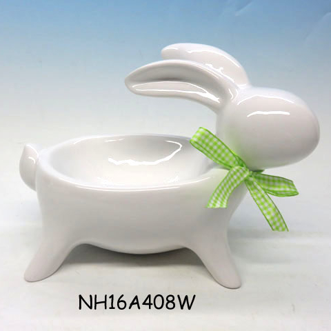 Ceramic Bathroom Bunny Cotton Ball Holder – Cotton Tail White Rabbit Ceramic Cotton Ball Dispenser – Bathroom Novelty