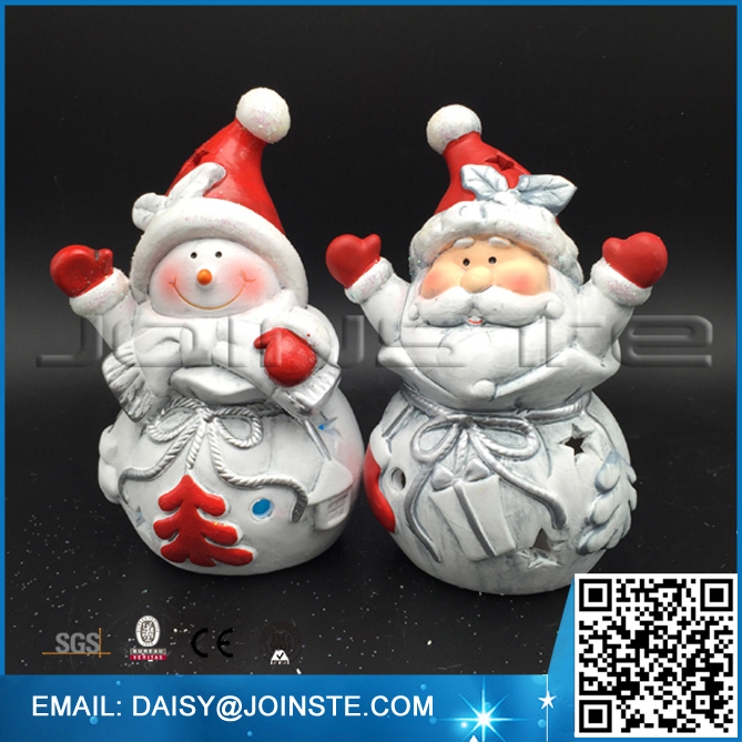 Red gray LED Santa and Snowman in the sacks custom figurine