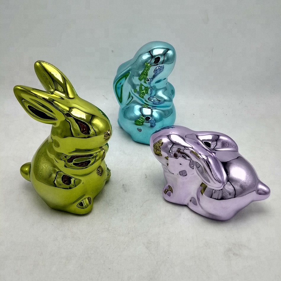 Gold plated porcelain bunny,electroplated ceramic rabbit,ceramic rabbit figurine,gold ceramic bunnies