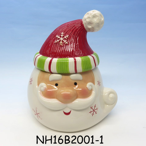 Jar Christmas Santa Claus Goody Keeper Wide Mouth Cookie Spice Food Candy Ceramic Stash With Lid Jelly Holiday Treat