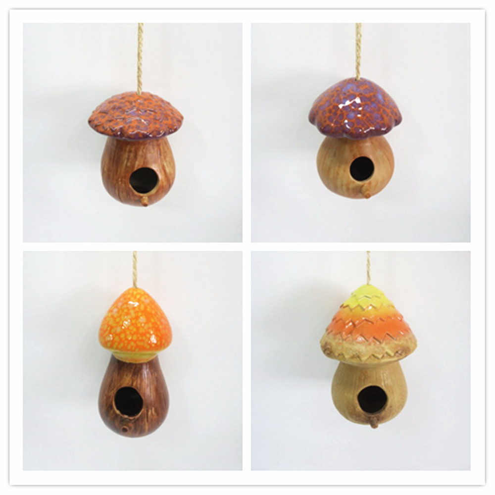 Mushroom shape bird house ceramic pet birdhouse custom