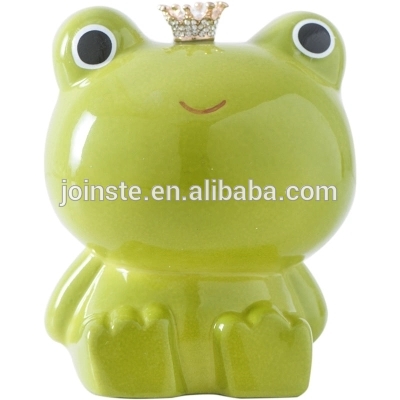 Customized green frog shape ceramic coin bank money bank for kids