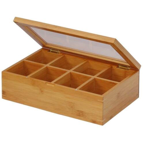 Bamboo Tea Storage Box, 8 Equally Divided Compartments