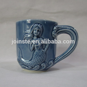 Blue mermaid ceramic coffee mug with handle