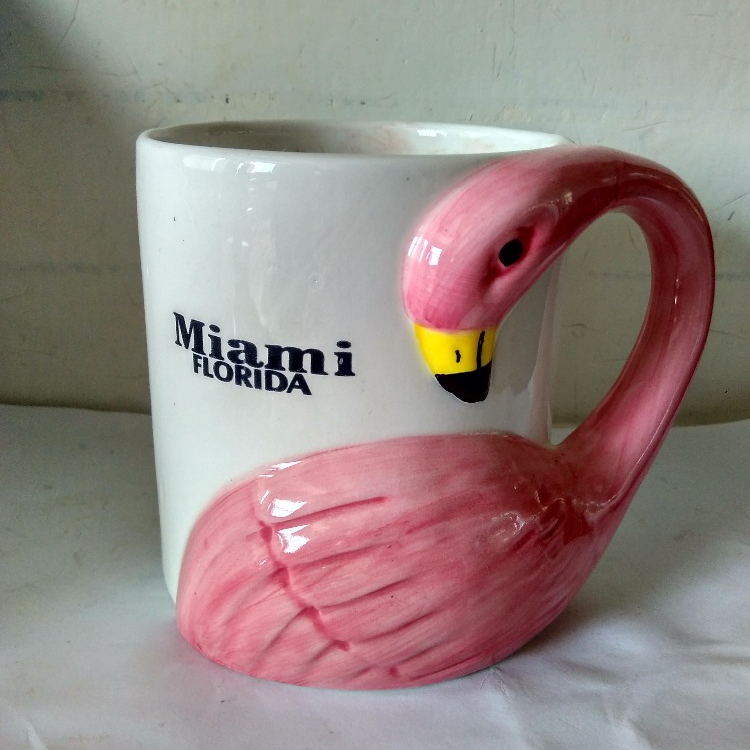 Ceramic Flamingo coffee Mug with Neck Handle