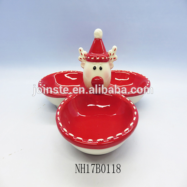 Custom Christmas deer hand made painting triple divided dish candy dish