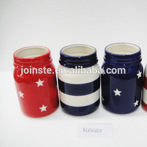 Ceramic mason bottle set with star decorated