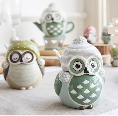 Ceramic owl jars spices jars