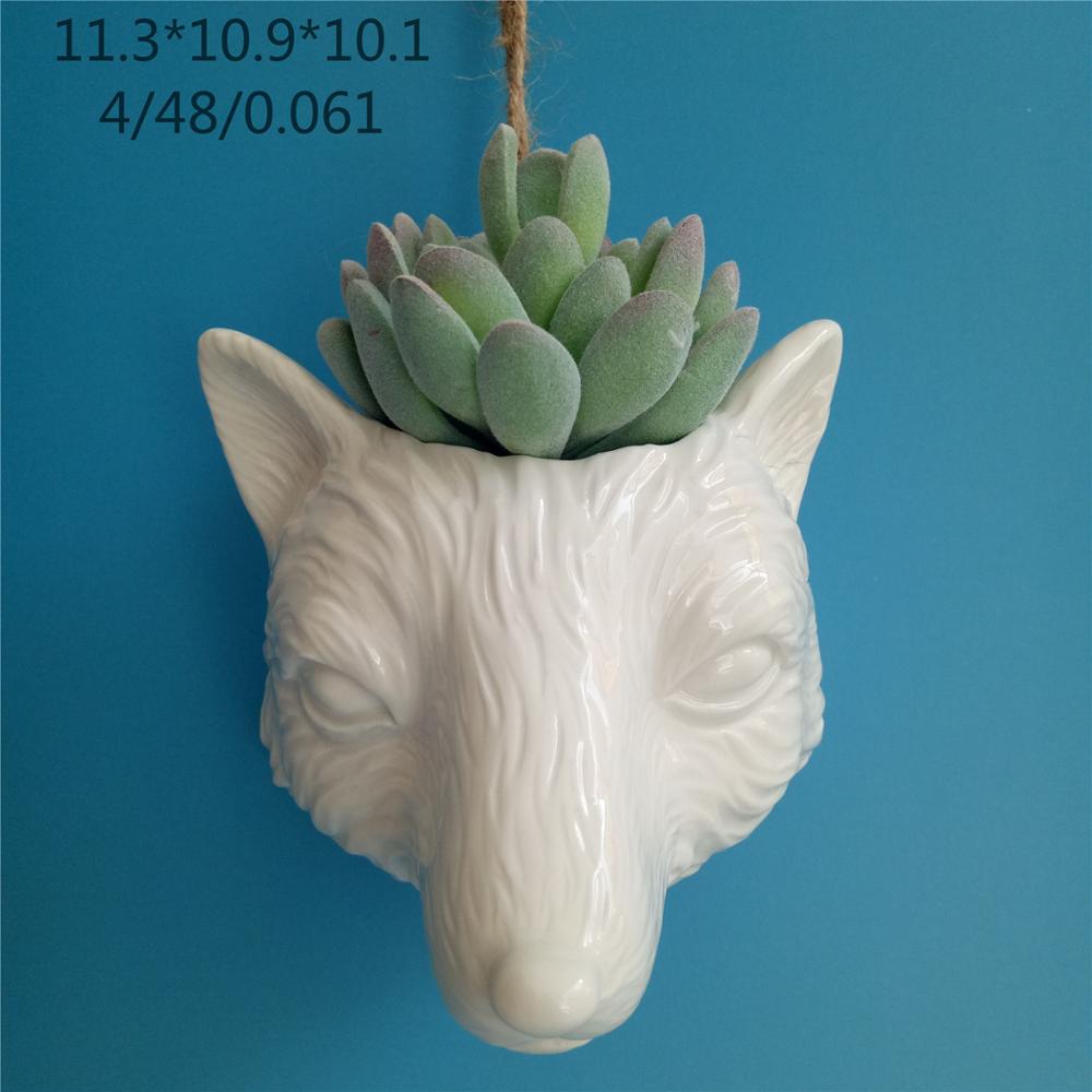 Unique handmade ceramic  flower pot  wall mounted wolf head decorative flowerpot cutomized