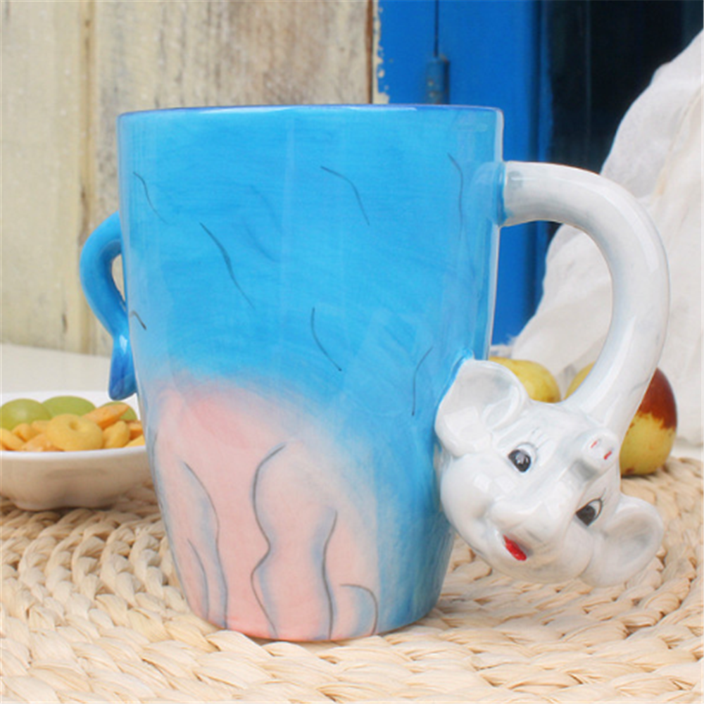 Ceramic hand painted   elephant  handle mug ,  coffee mugs tea mugs