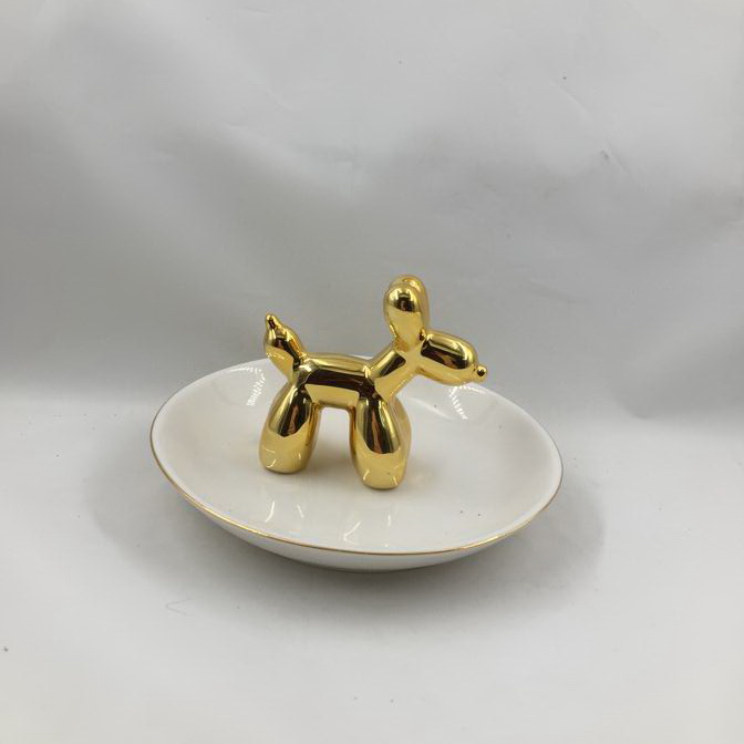 Small gold ceramic balloon dog display dishes,Buddy Trinket holders