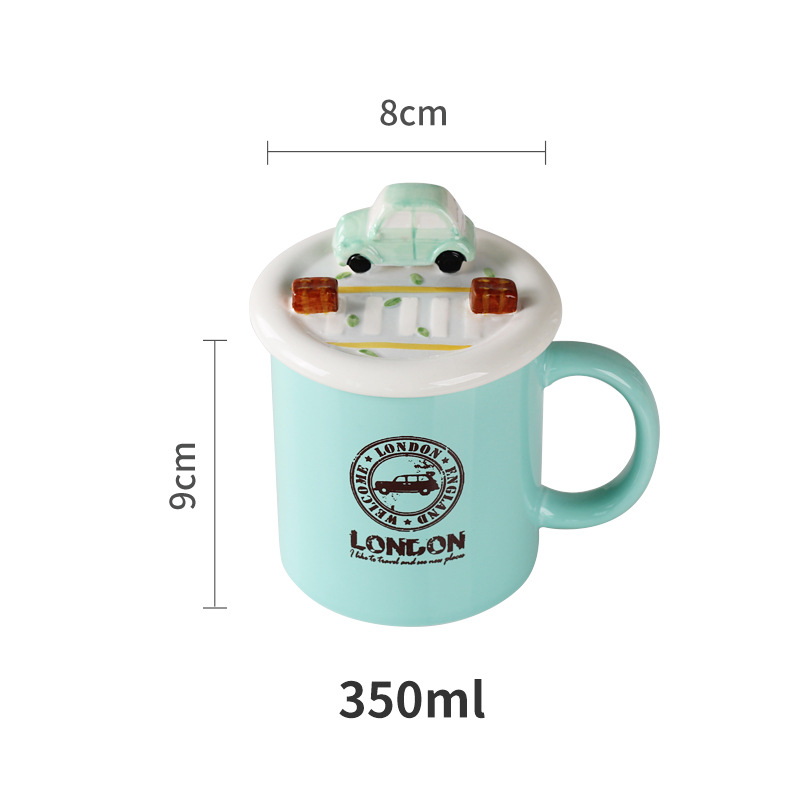 London Car Shape Ceramic Coffee Mug with Lid and Straw, Custom Porcelain fruit Milk cup