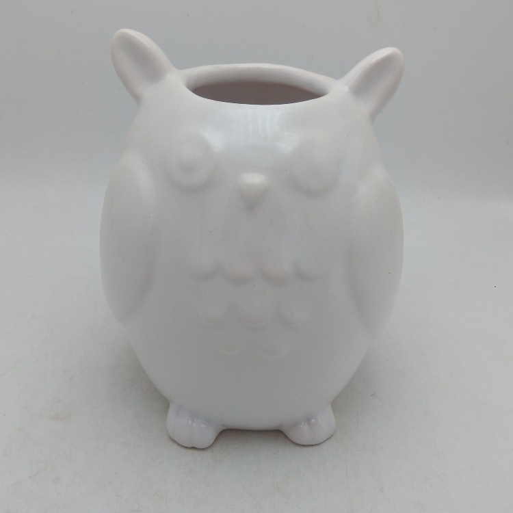 White ceramic glazed flower pot owl shaped white garden flower pot ceramic