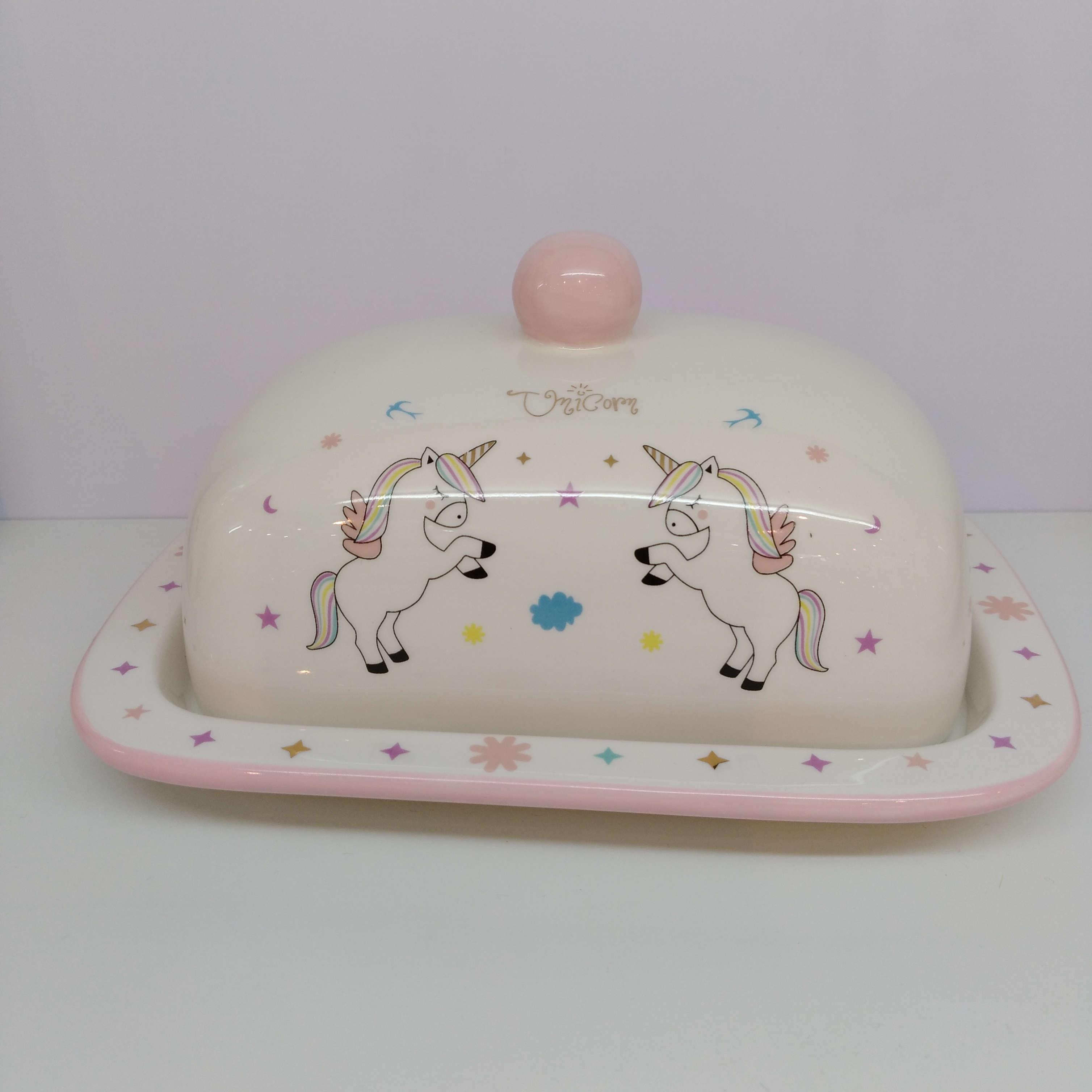 Porcelain Cute Butter Dish With Lid, Unicorn Cheese Dish