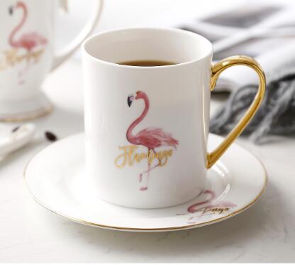 Ceramic flamingo mugs with saucer,flamingo handmade breakfast cups