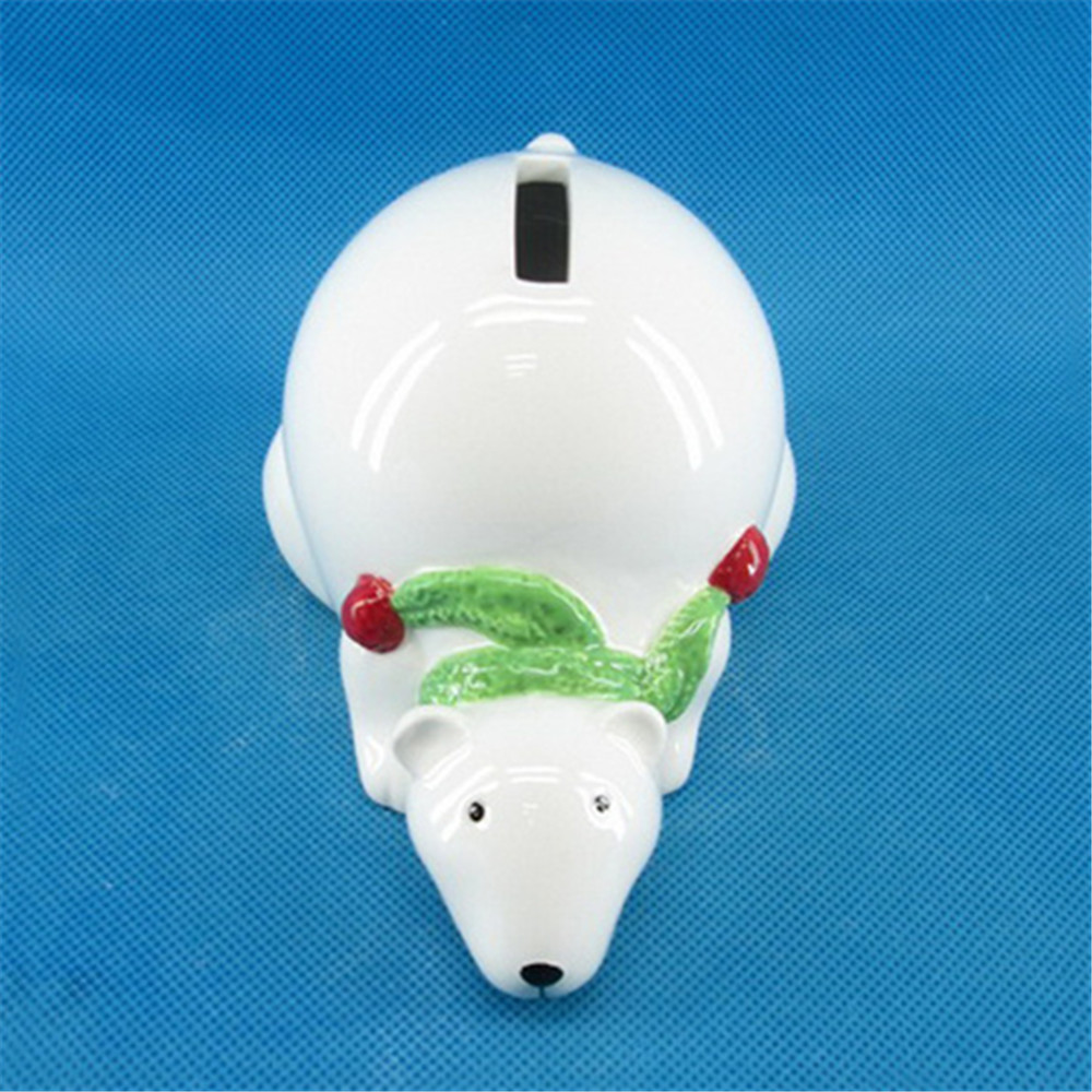 Custom ceramic hand made cute polar  bear  shaped piggy bank  kids piggy bank