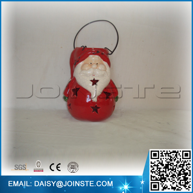 Santa painted glass candle holder christmas