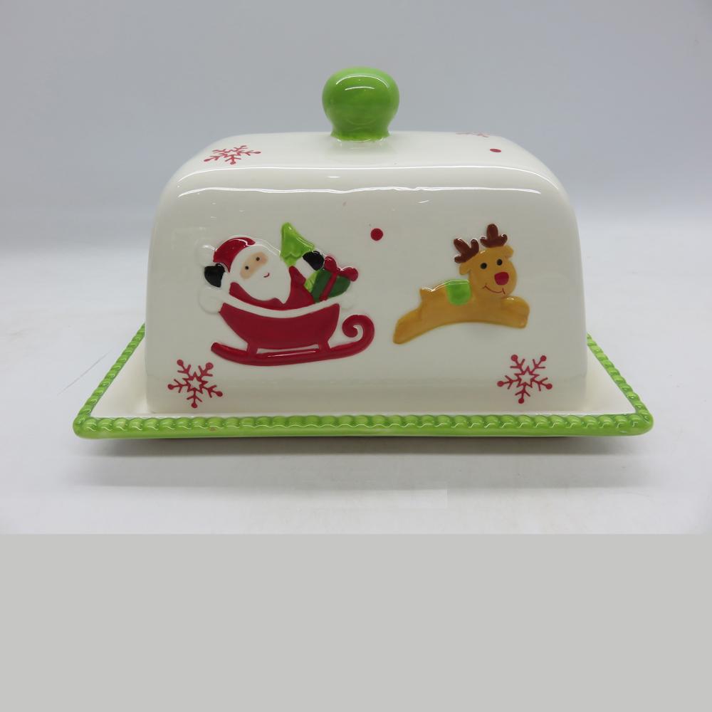 Customized ceramic Christmas scene painting butter plate diner plate