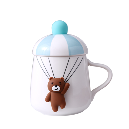 Cartoon Animal Ceramic Coffee Mug with parachute Lid