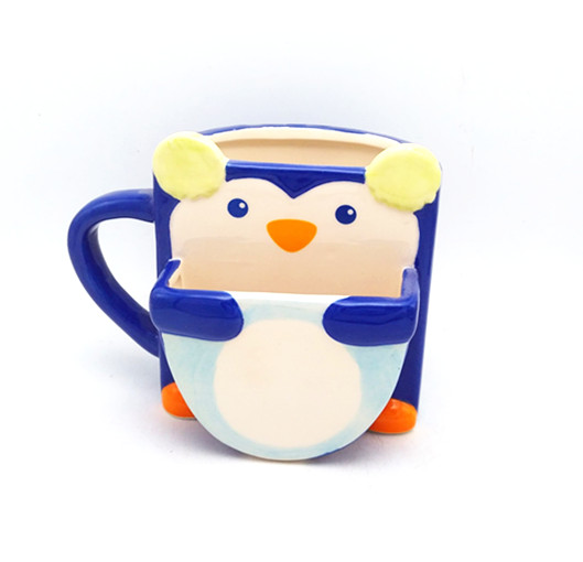 Calary ceramic  penguin  mug  cookie mug with cookie holder