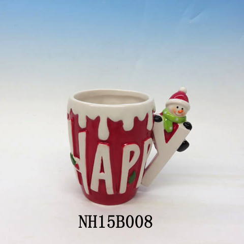 Ceramic coffee mug set with snowman handle