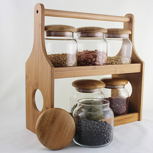 BAMBOO WOOD WALL MOUNTED FREE STANDING SPICE JAR RACK STAND HOLDER