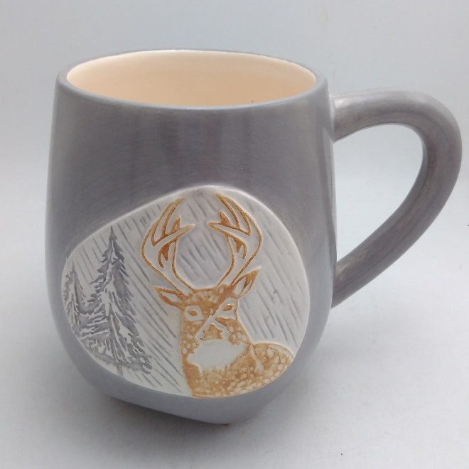 custom Christmas mug grey ceramic coffee mugs with gold deer printing wholesale