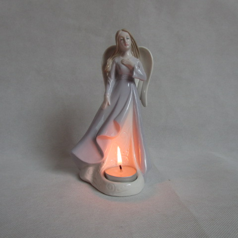 Young Lady Candle Tea Light Holder Figurine, Ceramic