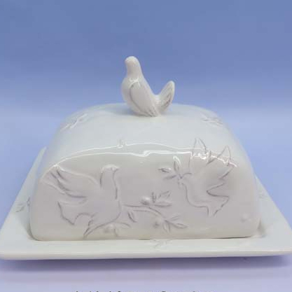 Pigeon Shape Ceramic Bread Box with lid,white ceramic bread box