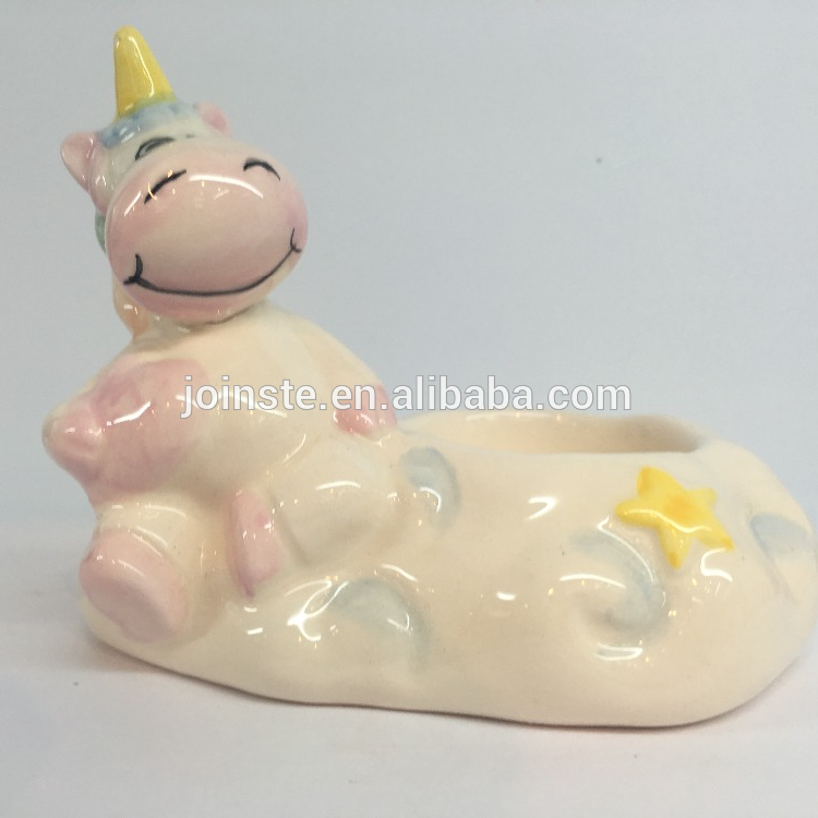 Custom ceramic unicorn hand painted home decoration candle light holder