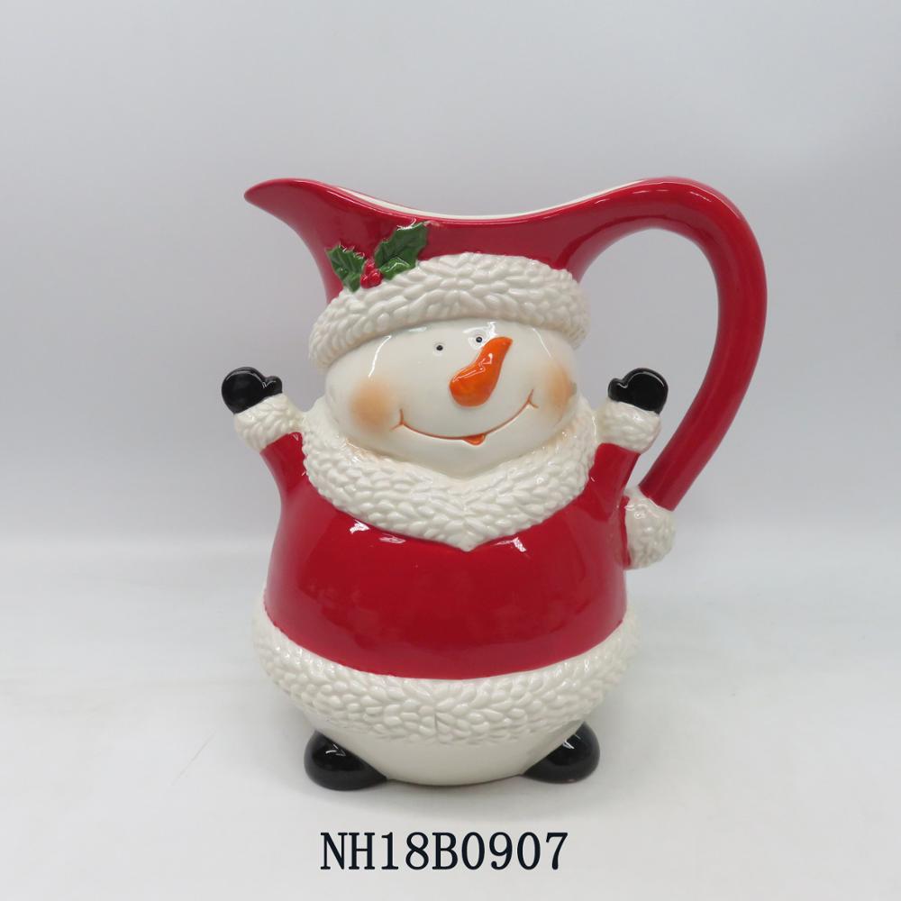 Red and White Ceramic Christmas Snowman Pitcher, Porcelain Mug Christmas Santa Cup/Coffee Mug