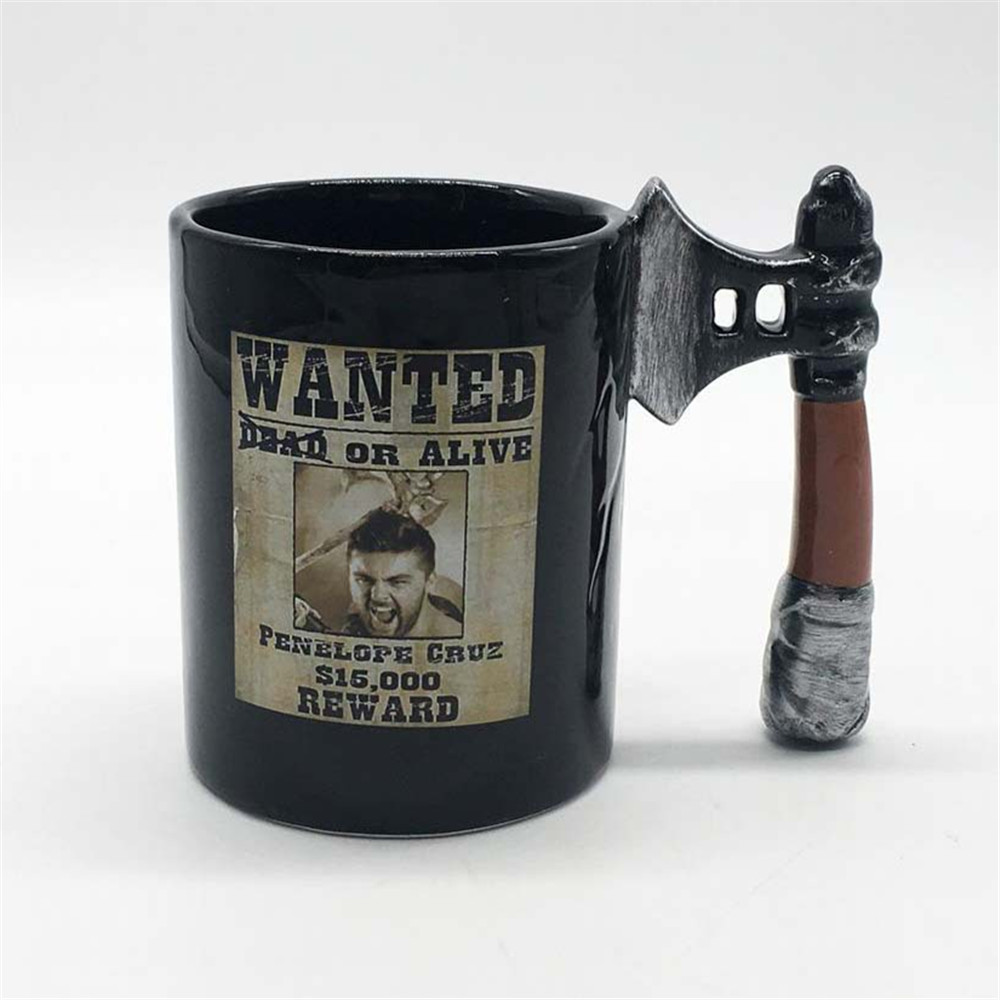 Axe  shaped handle  mug ceramic black  decal coffee mug   milk mug  customized