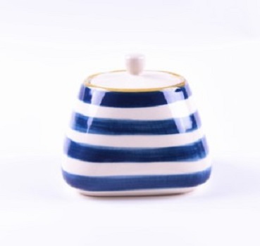 Customized white and blue stripe ceramic sauce pot soy sauce bottles