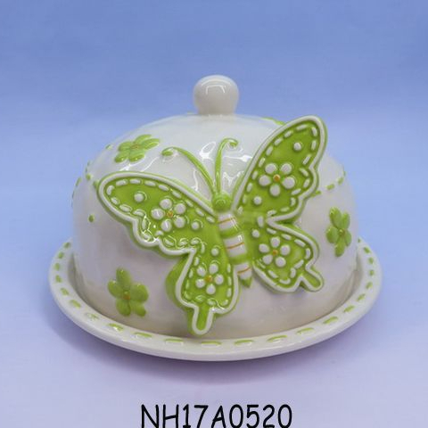 Butterfly Shape Ceramic Bread Plate with Lid, Ceramic sandwich plate