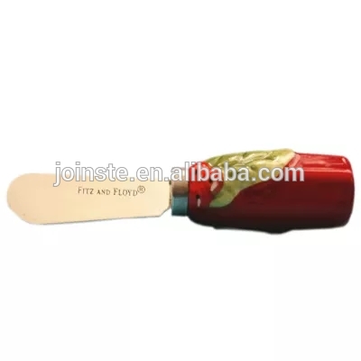 Custom cheap ceramic red painting butter knife mini bread knife