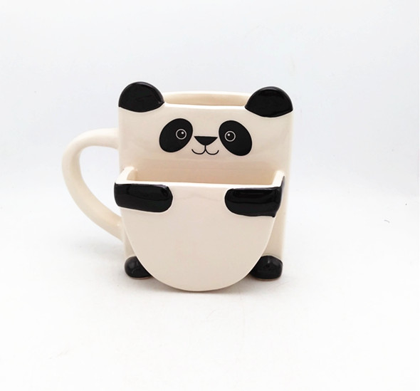 Calary ceramic panda cookie biscuit mug with cookie holder