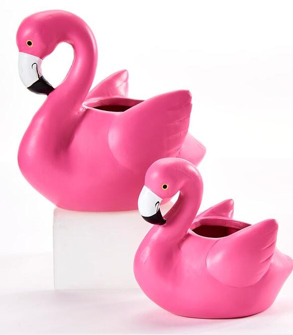 CERAMIC DOLOMITE  SET 2 FLAMINGO DESIGN PLANTERS