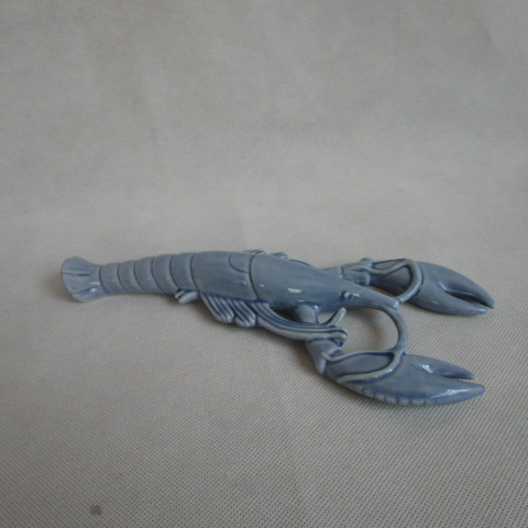 Ceramic Shrimp Figurine Decoration, Small, Gloss Blue